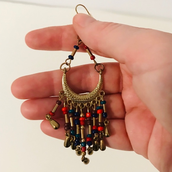 Multicolored Gold Dangle Chandelier Earrings - Picture 5 of 8